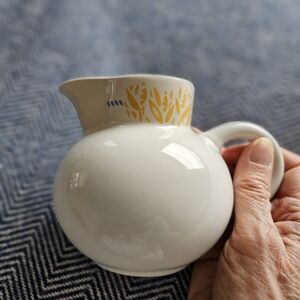 Dansk White Ceramic Pitcher with Colorful Accents